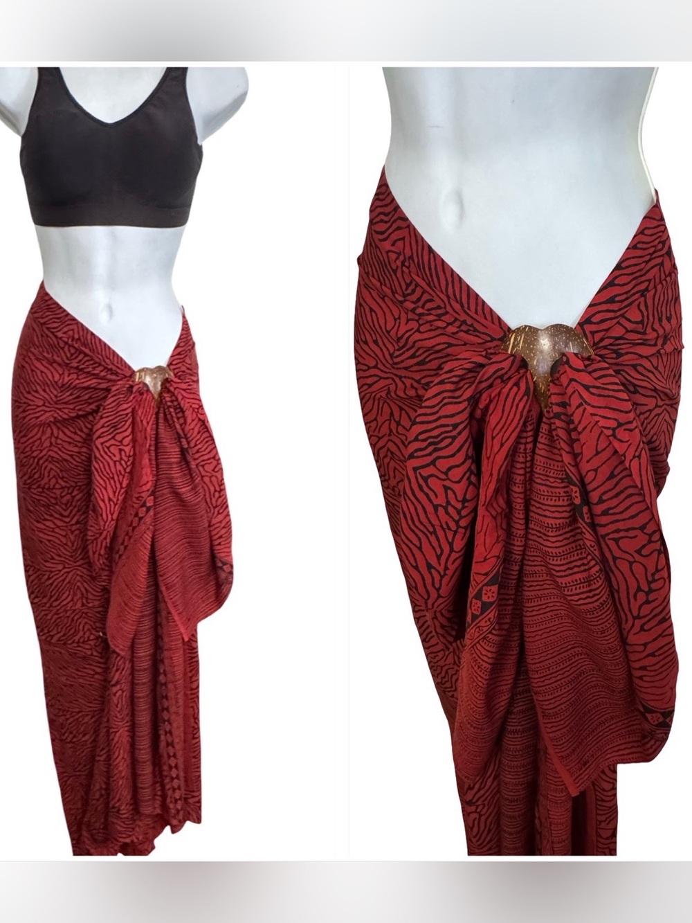 Women’s Red Animal-Print Swim Sarong with Gold Accent
